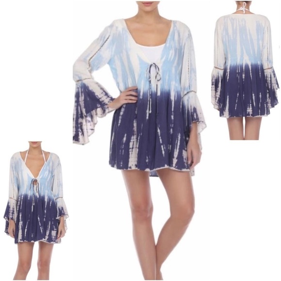 💋NWT BOHO Me Lace Inset Tie Dye Print Tunic Swimsuit Coverup - Picture 1 of 12